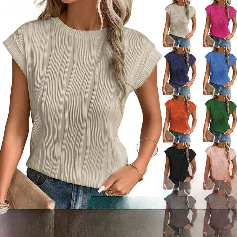 

Women's ort Sve Textured T-irt Top Polyester Spandex Blend Comfortable Fit Color Casual Faion Spring 2024