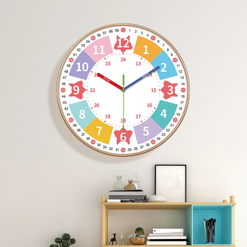 Cute Animal Wall Clock Cartoon Silent Non-Ticking Educational Time Learning Clock Perfect for Nursery Bedroom Classroom Decor
