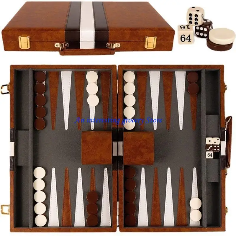 652D Kunstleder-Akzent-Backgammon-Set mit sanftem, ruhigem Spielabend – Detail 9