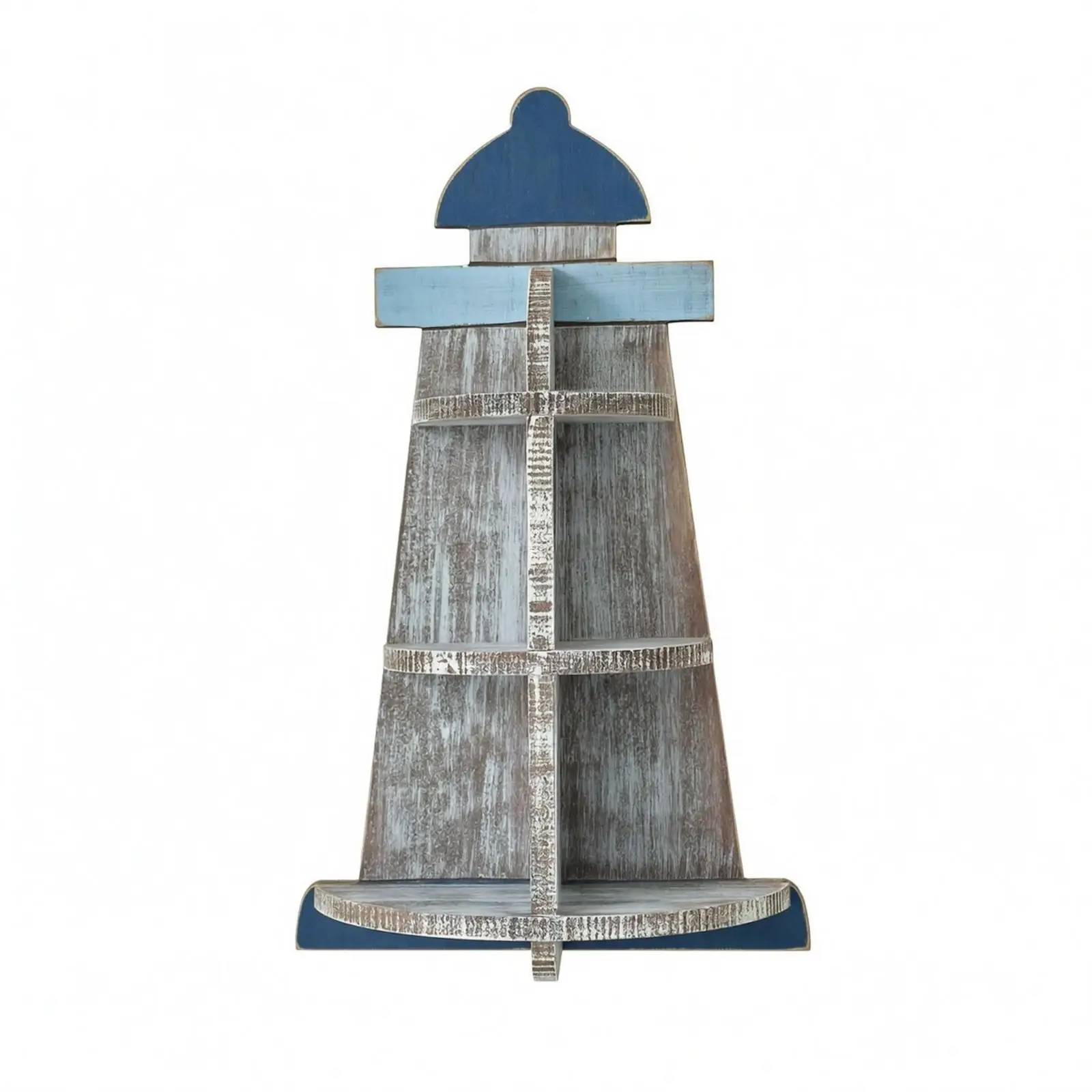 Wooden Lighthouse Display Shelf Coastal Lighthouse Wall Shelf House Decoration Rustic Weathered