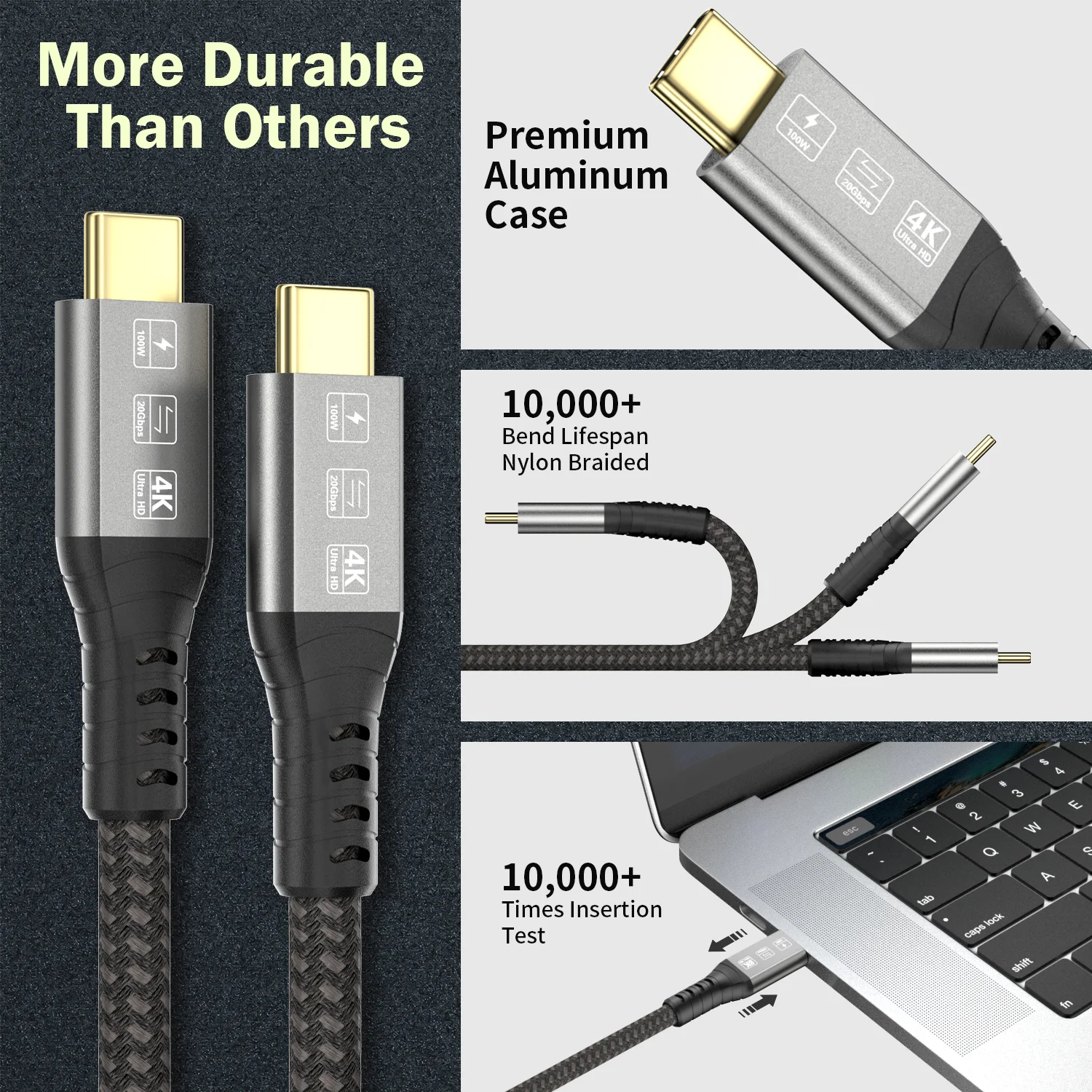 كابل Thunderbolt USB ، سلك Type-C ، كوع Macbook Pro ، كوع سريع Gen2 ، 4 فيديو ، 5A ، W ، USB ، 20Gbps