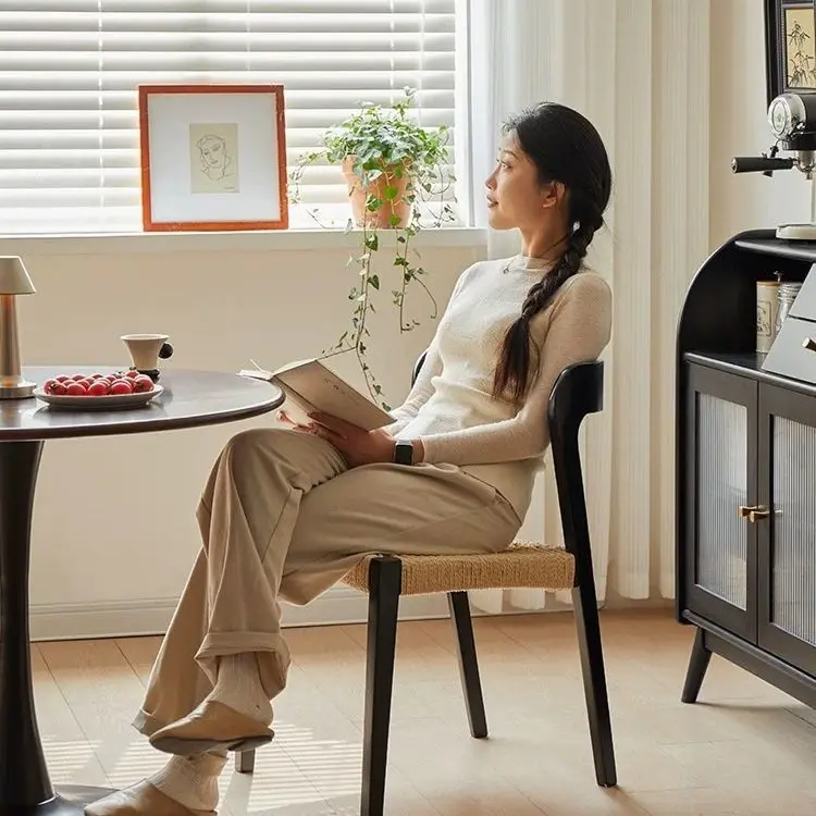 Solid wood, dining chair Household rope back Back chair designer, chair