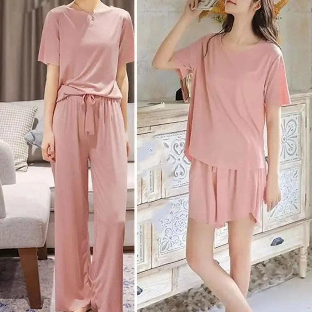 3Pcs Summer Suit for Women French Solid Color Ice Silk Sleepwear Pajamas Two Piece Set Home Wear Nightwear Comfortable Pyjamas