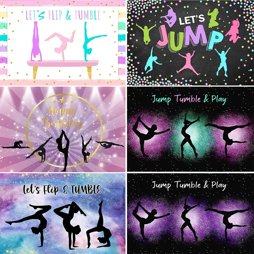 Let's Flip Athlete Gymnast Gymnastic Theme Jump Tumble Play Gymnast Rhythmic Gymnastic Girl Birthday Party Baby shower Backdrop