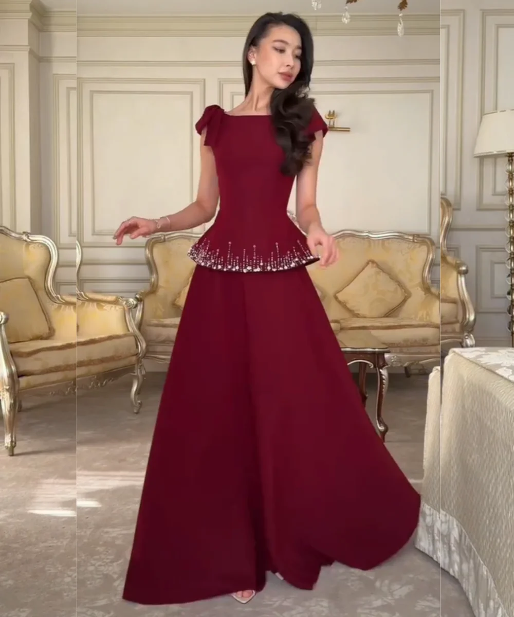 

Customized Sizes Available Jersey Pleat Sequined A-line Square Neck Long Bespoke Occasion Evening Dresses High Quality
