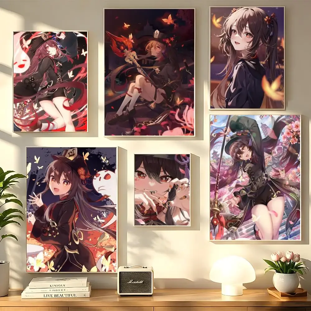 G-Genshin Impact H-Hu Tao Poster Decorative Wall Sticker Mural Photo Print for Bedroom Living Room Hallway Home Decor Gift