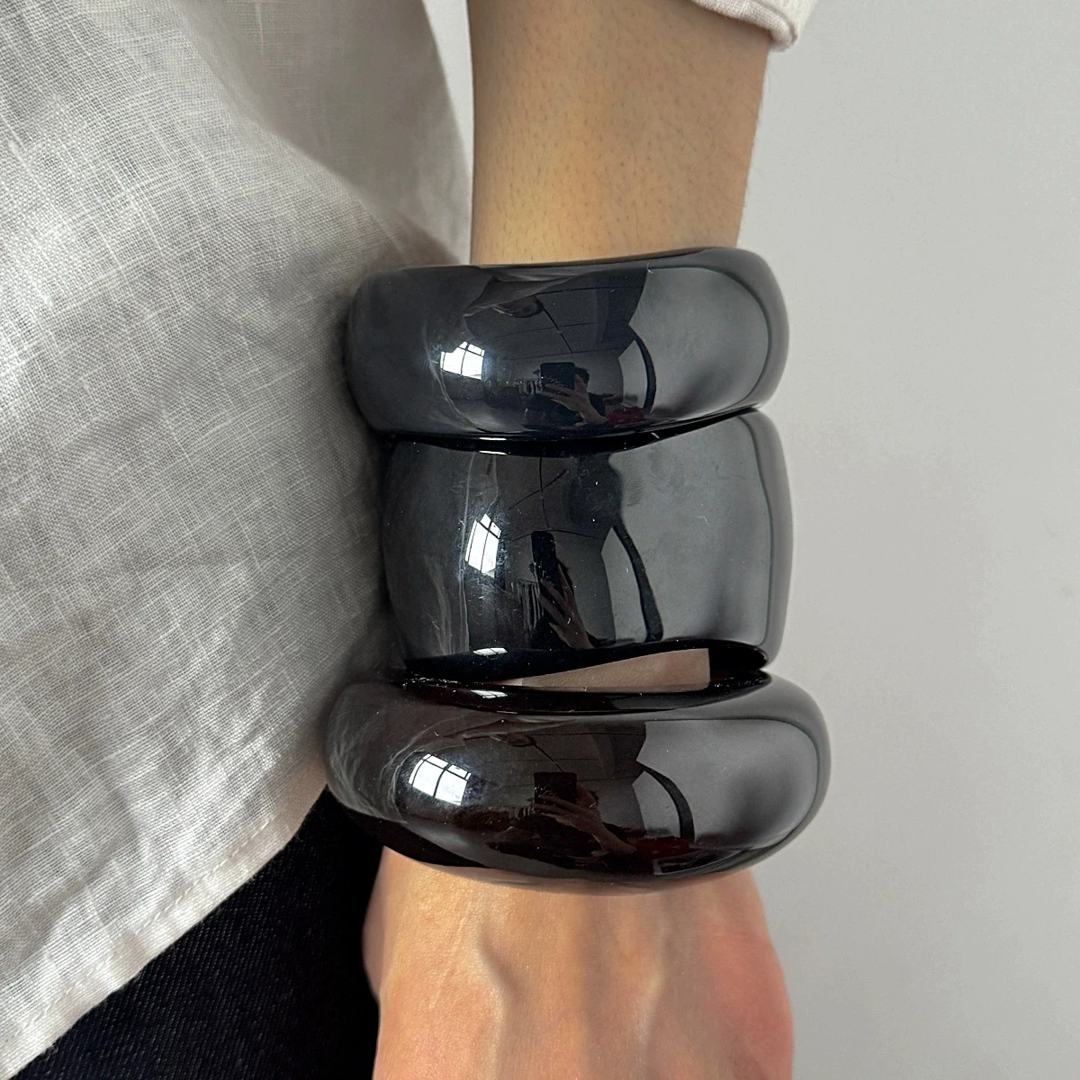 Exaggerated Geometric Brown Black Oversize Chunky Bracelet Large Stylish Cuff Bangle Irregular Stacked Jewelry for Women