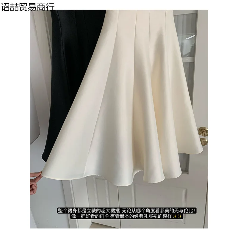 2025 Summer New Hepburn Skirt with a Gentle Waist and Satin Gloss for a Stylish Waist Strap Dress