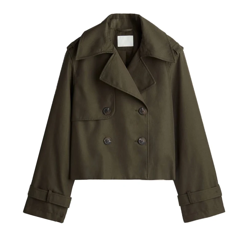 

Faionable Windproof Outerwear Loose Twill Fabric Flat Collar All-Match Women's Coat Polyester Fiber ort Length Sve