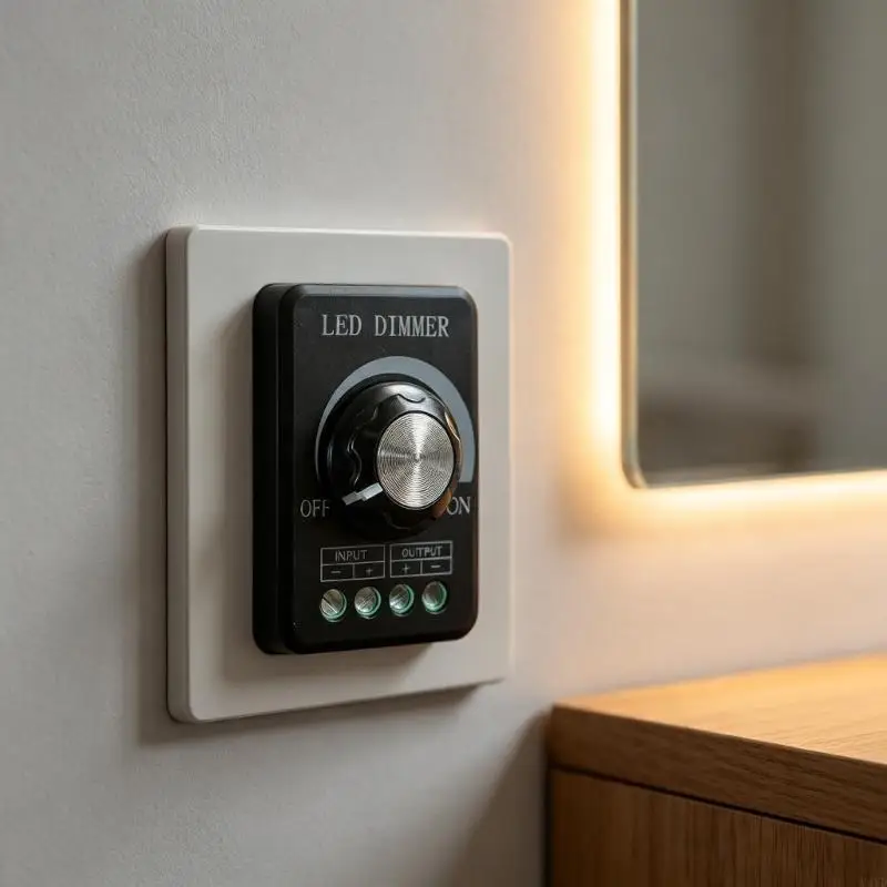 LED Dimmer Controller 5-24V 8A Knob Control for Low LED Lighting, Stepless Brightness Tuning with Screw Terminals M4YD