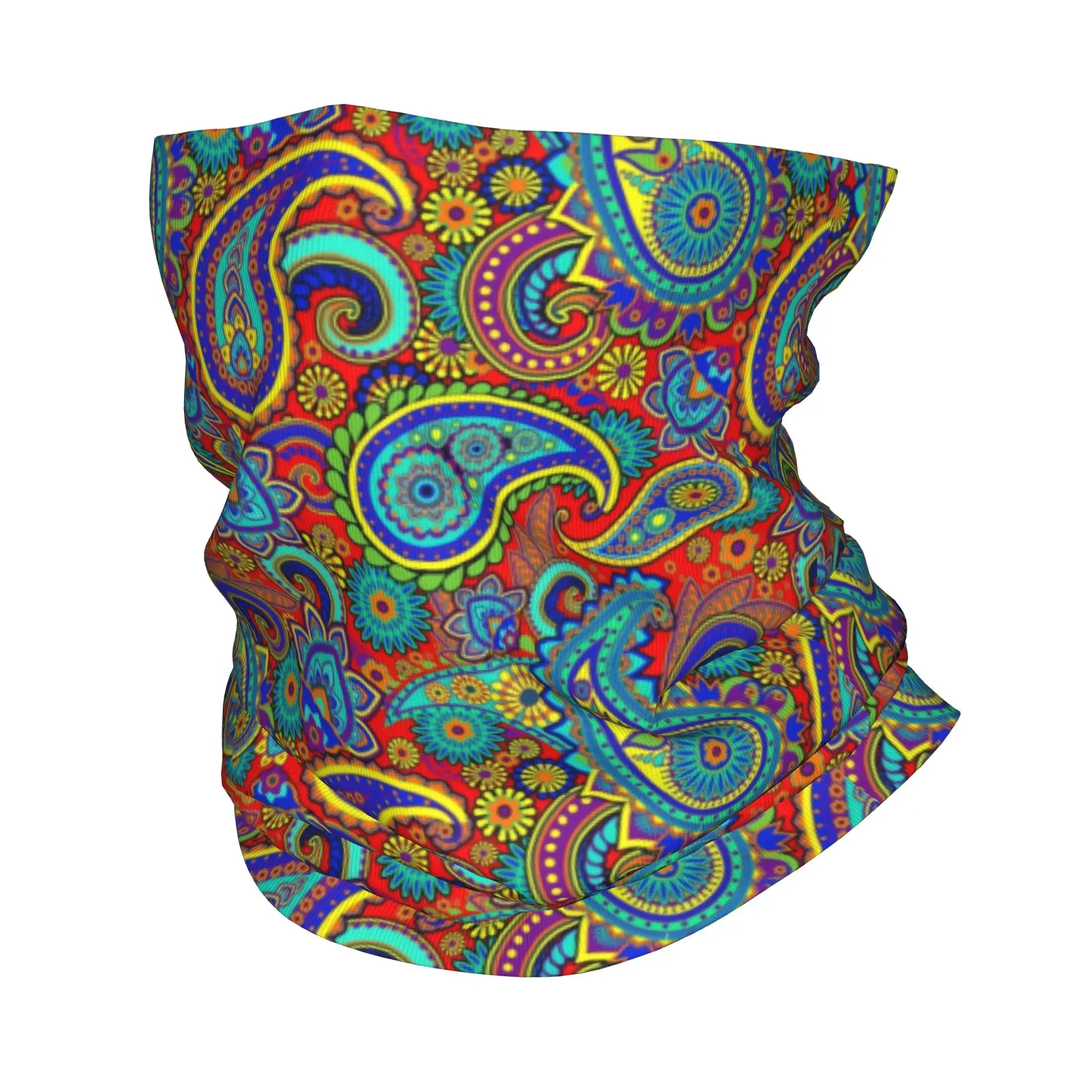 Colorful Retro Paisley Pattern Bandana Neck Gaiter Windproof Face Scarf Cover Boho Bohemian Floral Art Headband Tube Balaclava