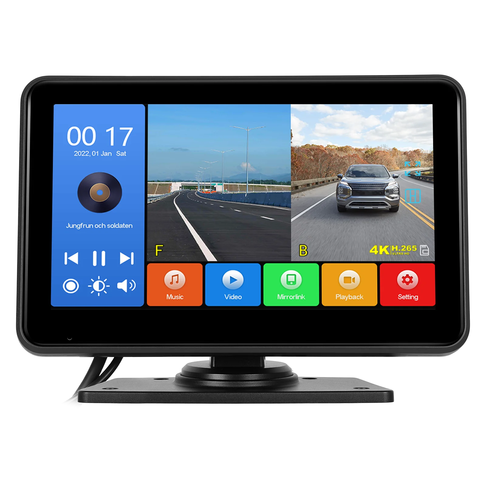 7 Inch 1080P Touch Screen DVR Monitor Split 2 Screen USB MP3 Player Loop Recording Parking Monitoring 12-36V 12 Months 360