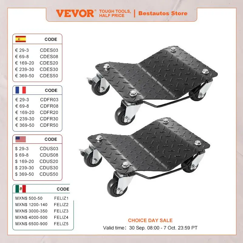 VEVOR Car Tire Wheel Trolley Dollies 2/4PCS 1500 Lbs Weight Capacity Vehicle Skates Moving Tire with 4 Casters Auto Repair Mover
