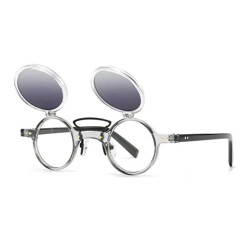 Gafas de sol redondas pequeñas con remaches para hombre y mujer, lentes de sol con doble puente, estilo Retro, accesorio decorativo, moda Popular