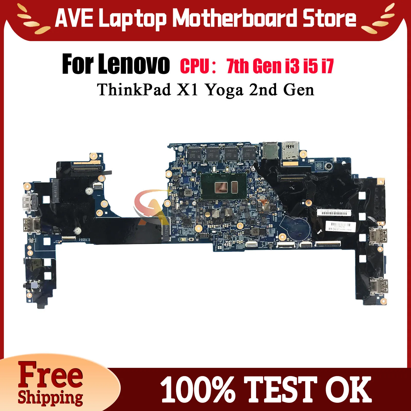 

16822-1 For Lenovo ThinkPad X1 Yoga 2nd Gen Laptop Motherboard With I5 I7 7th Gen CPU 8GB 16GB RAM 100% Fully Tested