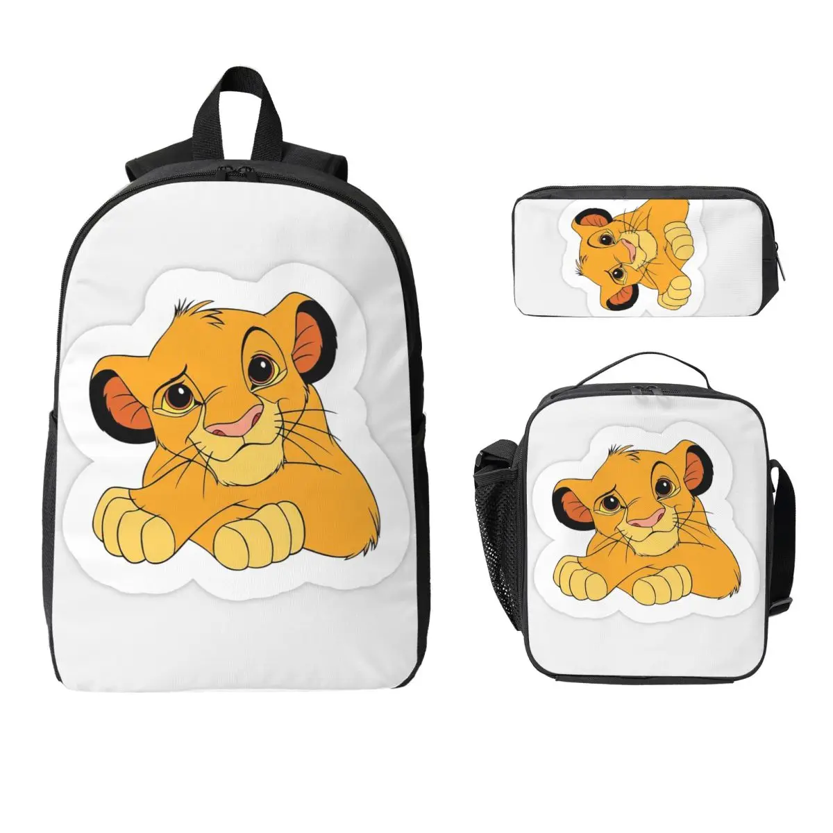 

Король Лев Симба Лицо Милый мультяшный рюкзак для мальчиков и девочек BookBag Школьная сумка для ноутбука Сумки на плечо 3ps Изолированная сумка для обеда Пенал