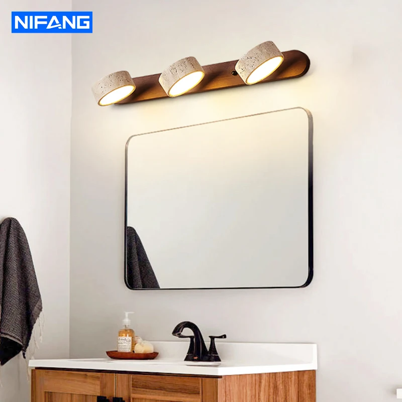 Nordic Travertine Stone Wall Lamps Rotatable Mirror Light Double-sided Creative Circular LED Bathroom Vanity Mirror Front Lamp
