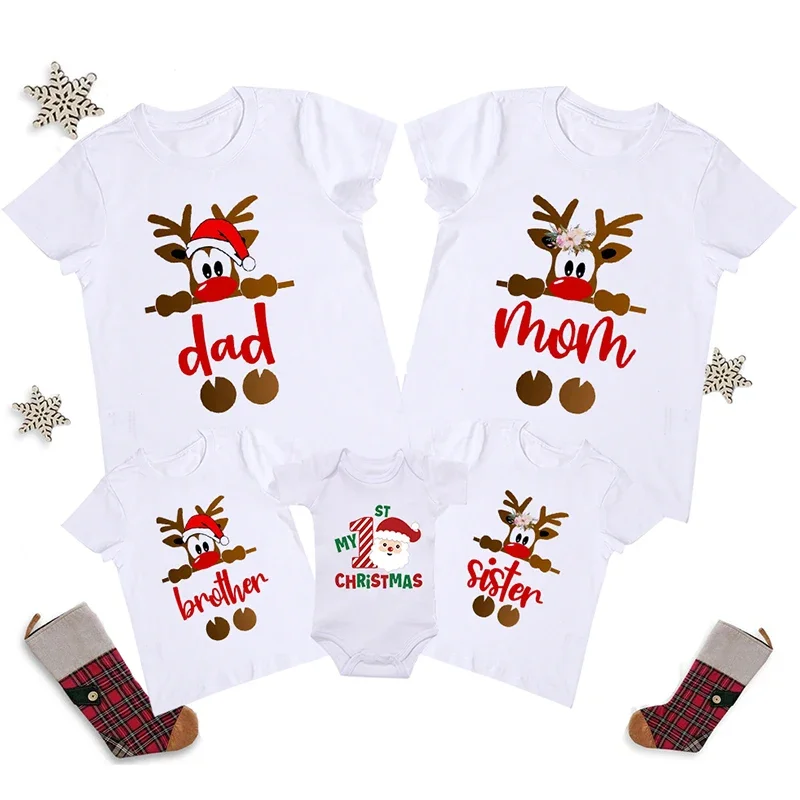 New Year Christmas Family Outfits Daddy Mommy Brother Sister Baby Merry Christmas Family Look Christmas Deer Xmas Outfits