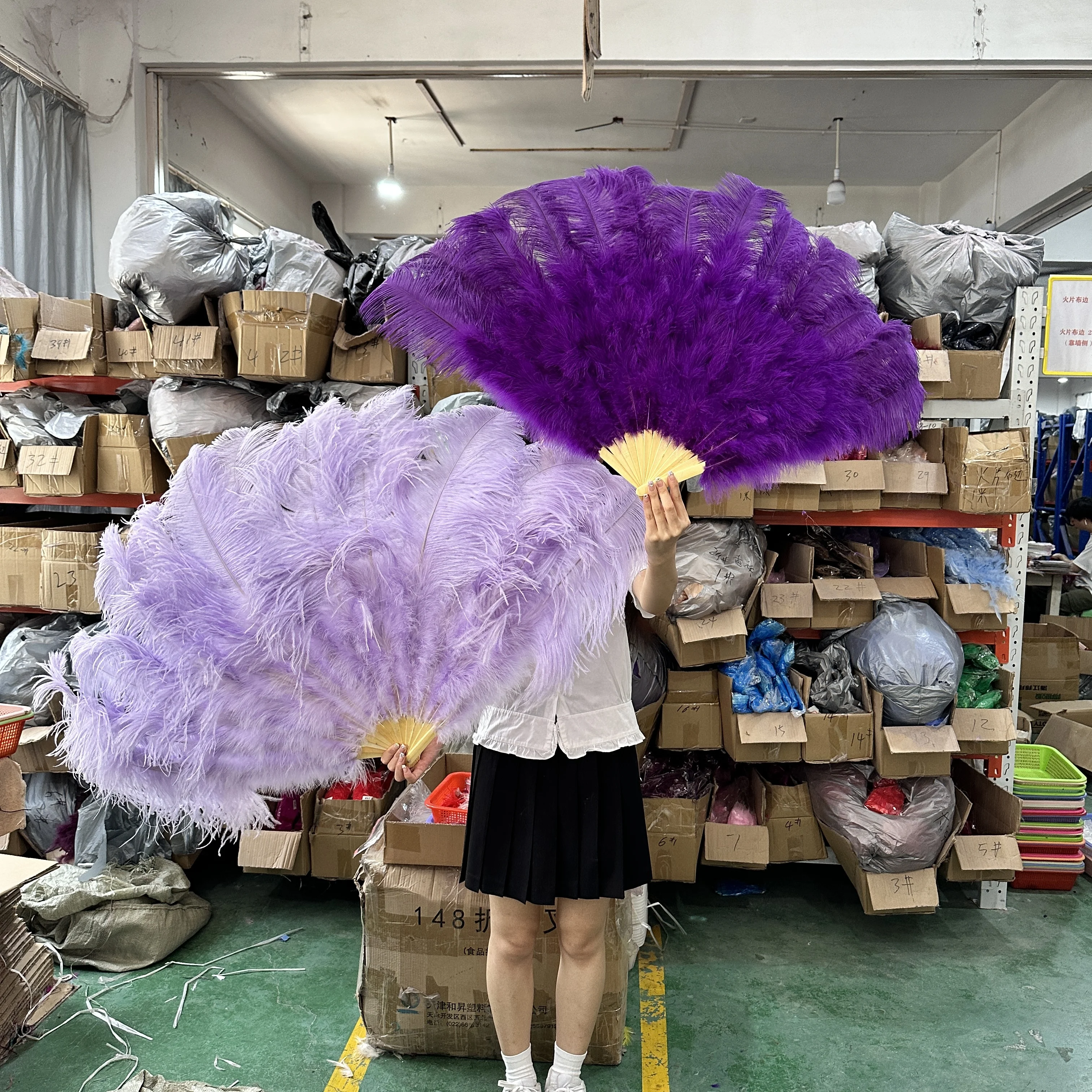 Customized Multicolor Ostrich Feathers Fan Carnival Party Wedding Celebration Belly Dance Show Left Right Hands Held Folding Fan