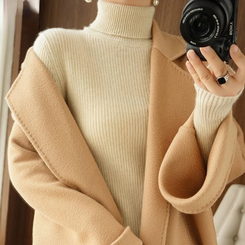 

Autumn Winter Turtleneck Wool Sweater Women Clothing Trends Knitted Pullover Korean Fashion Long Sleeve Warm Bottom Shirt Solid