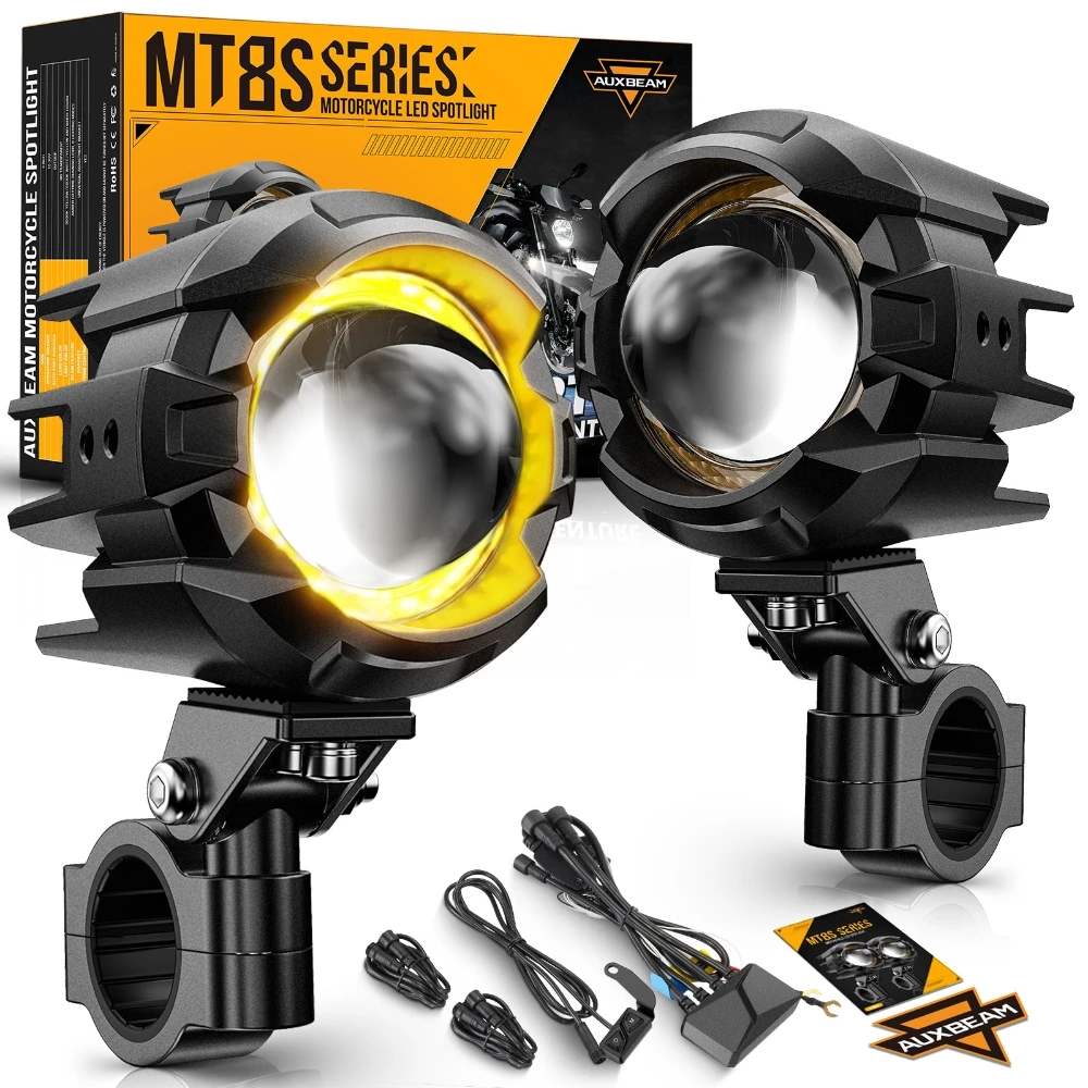 AUXBEAM MT8S 3-CALOWY MOTOCYKLOWY REFLEKTOR LED DRL BI-LED Z PROJEKTOROWĄ SZCZĘKĄ, REFLEKTOR PRZEDNI 120W, DWUKOLOROWY Z FUNKCJĄ PRZEŁĄCZANIA, 3+5 TRYBÓW ŚWIETLÓW