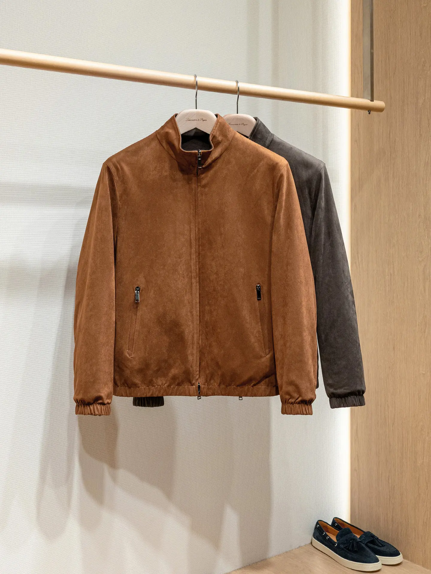 ZZ double-sided suede with knitted wool old money style men's stand-up collar jacket