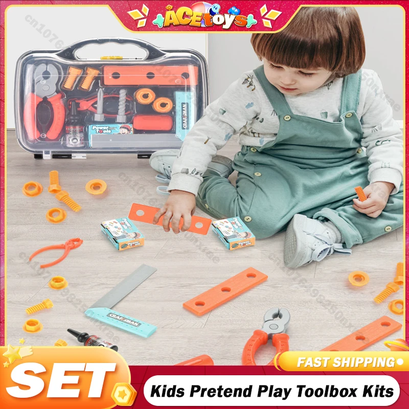 Kids Pretend Play Toolbox Kits Simulated Repair Tool Set House Toy Set with Toy Screwdriver for Kids Montessori Christmas Party