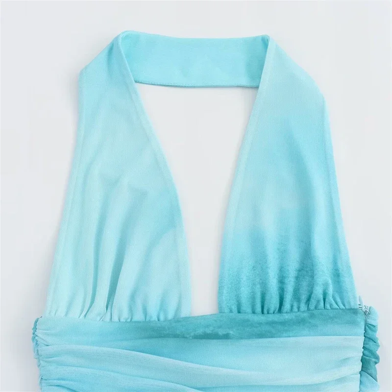 MSNOLOA2024 ผู้หญิงฤดูร้อนSlim Tie-Dye Gradientชุดเซ็กซี่Backlessผู้หญิงพับElegantคอ-ติดตั้งSlimชุดยาว