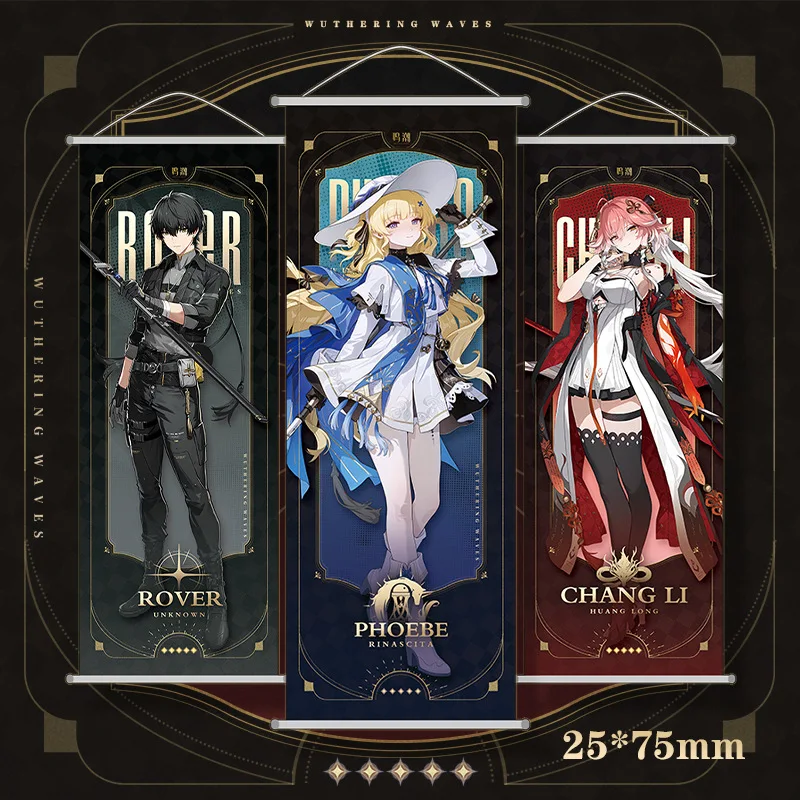 

New Wuthering Waves Scroll Poster Jinhsi RoverChangli Hanging Decoration Carlotta Montelli VerinaCamellya Wall Poster 25*70cm