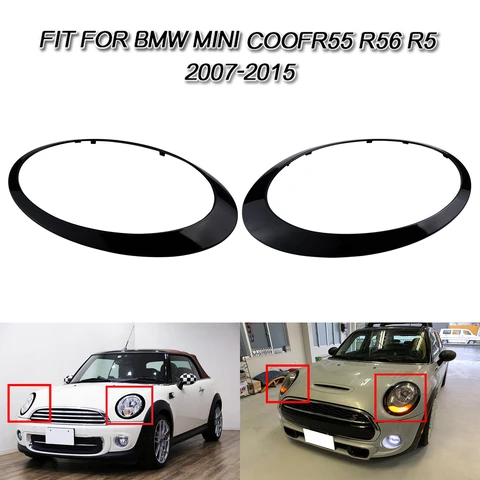 2 глянцевых черных накладок на фару, лицевая панель для Mini Cooper R55 R56 R57 2007-2015 гг.