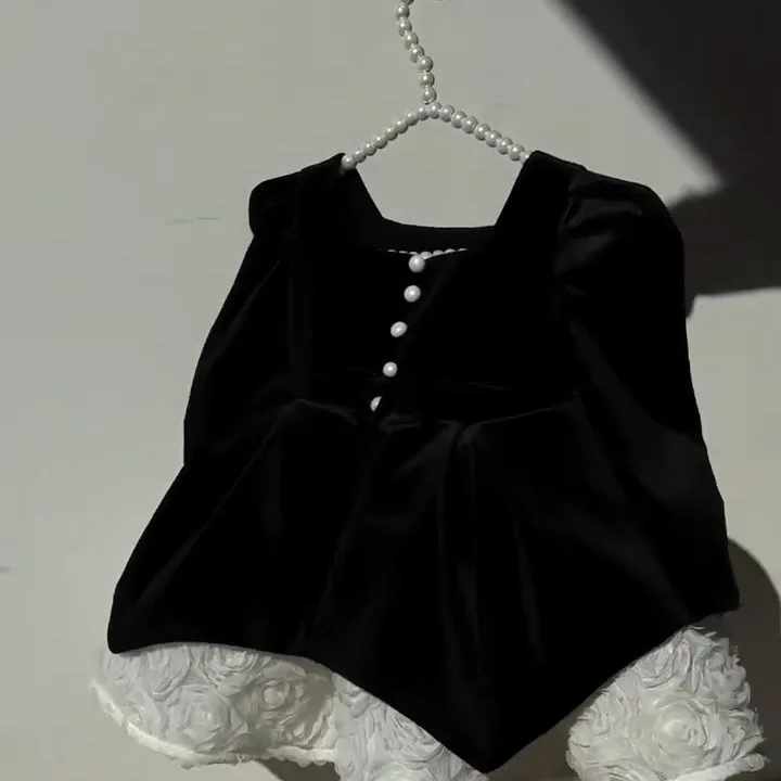 Girls Temperament Princess Dress 2025 Autumn and Winter New Long Sleeved Velvet Piano Performance Costume Dress
