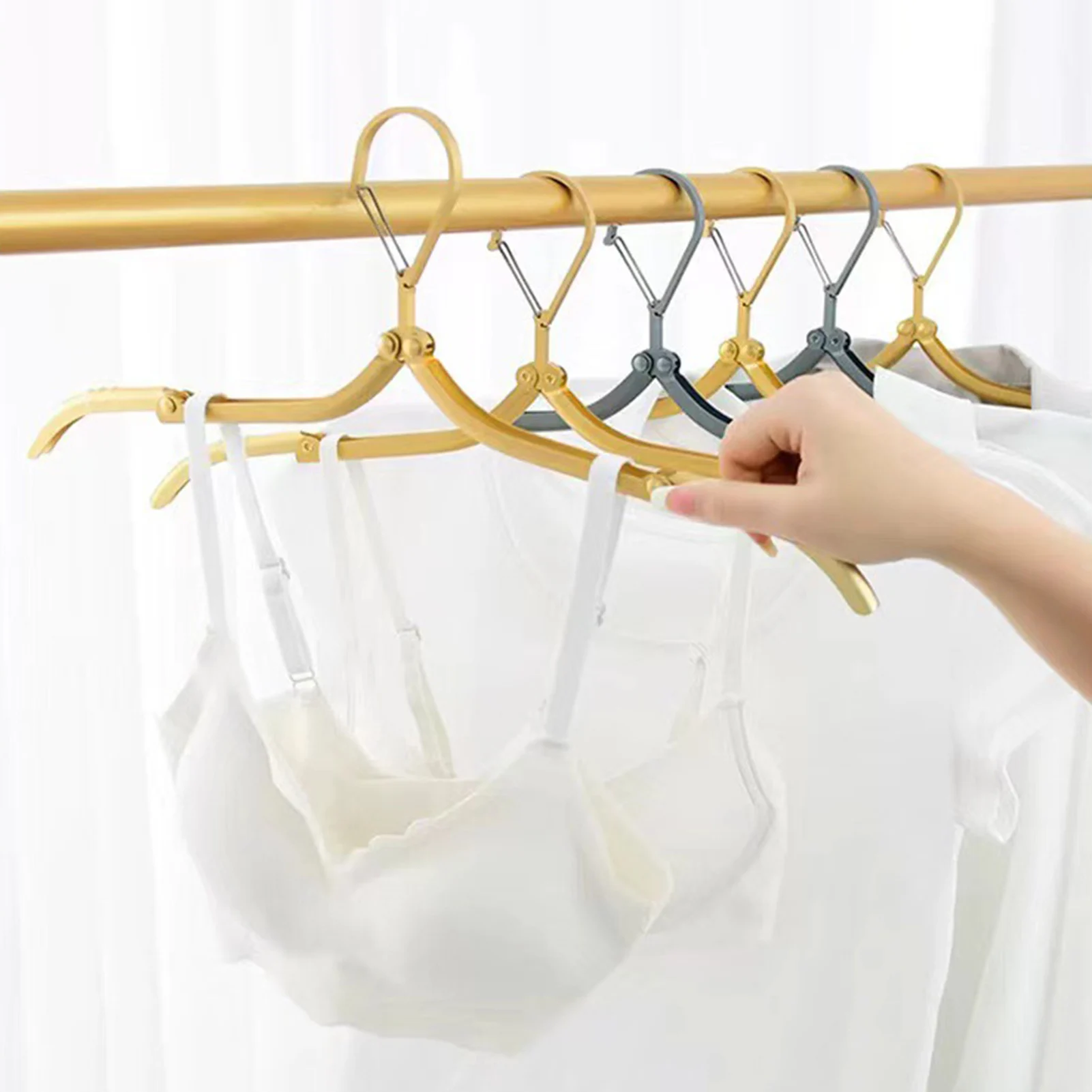 Foldable Clothes Hangers Aluminum Alloy Laundry Hanger Shirts T-Shirts Drying Rack for Travel Hotal Use Wardrobe Space Saving image 2