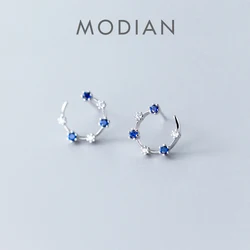 MODIAN Fashion Wedding Engagement Ear Pin for Women 925 Sterling Silver Radiant Zircon C-Shape Colorful Stud Earrng Fine Jewelry