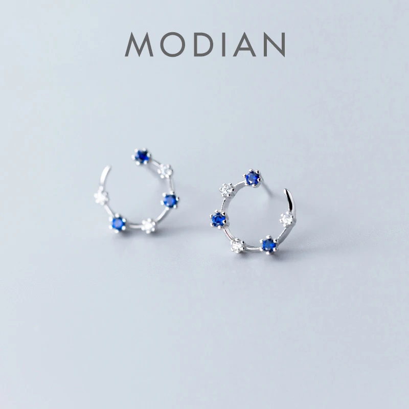 MODIAN moda ślub zaręczyny Ear Pin dla kobiet 925 Sterling Silver Radiant cyrkon c-kształt kolorowe Stud Earrng Fine Jewelry