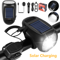 Solar Power Bike Front Light with 120db Horn LED Bicycle Light USB Rechargeable High Beam Bicycle Flashlight Bicycle Accessories