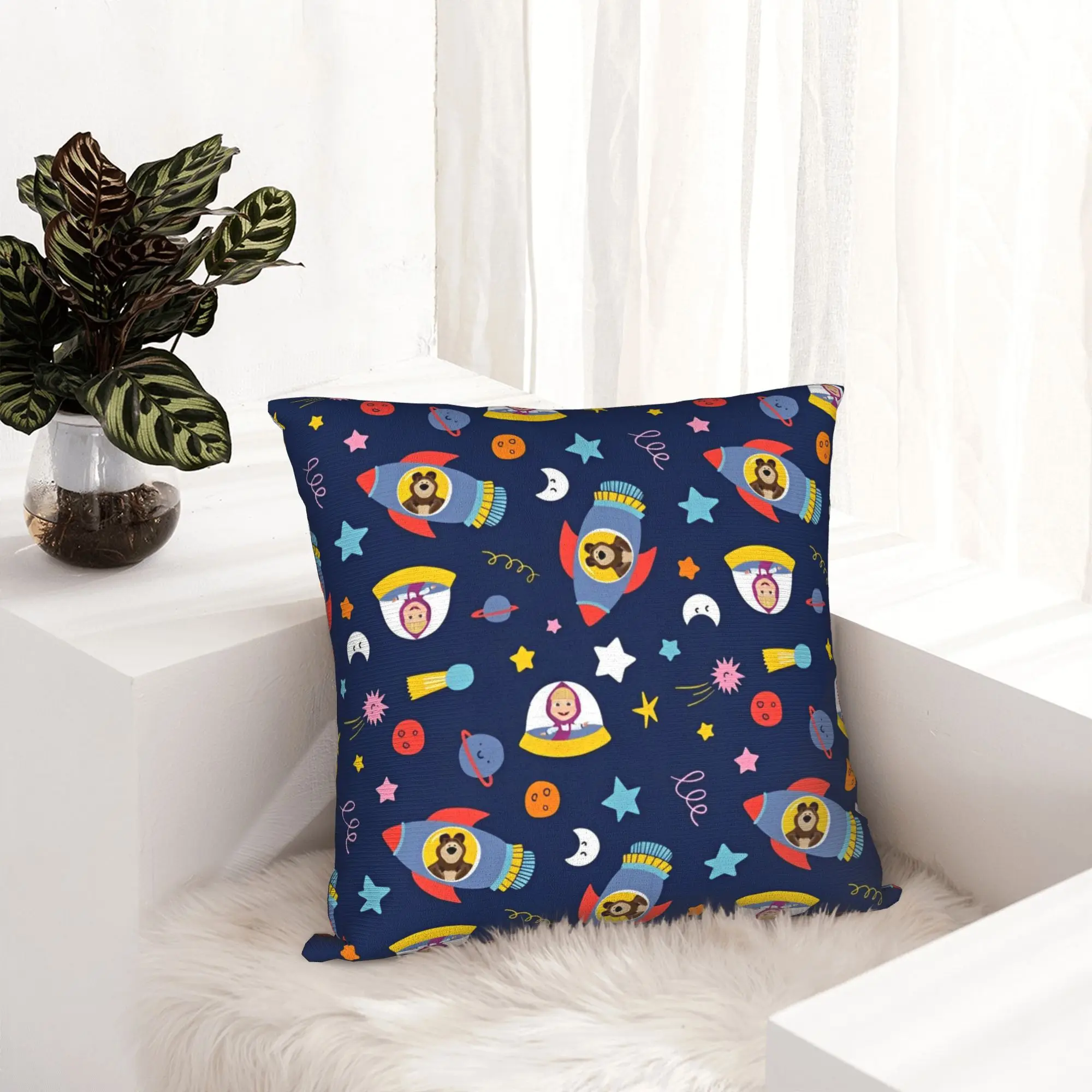 Cute Cartoon M-Masha and Bear  Pillowcase Double-sided Printing Fabric Cushion Cover Gift  Pillow Case Cover Home Square 45X45cm