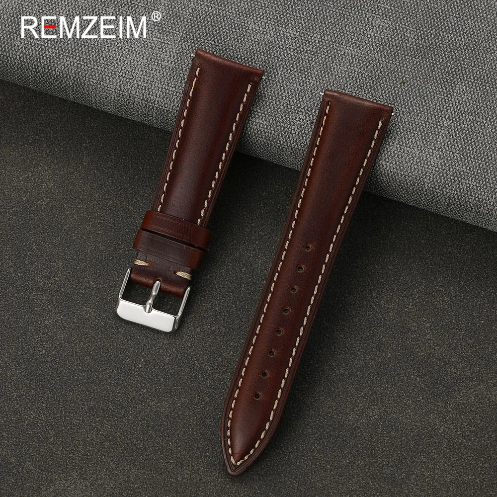 Schnellverschluss-Federsteg-Armband aus geöltem Wachsleder für Herren, 18mm 19mm 20mm 21mm 22mm, hochwertiges Lederarmband