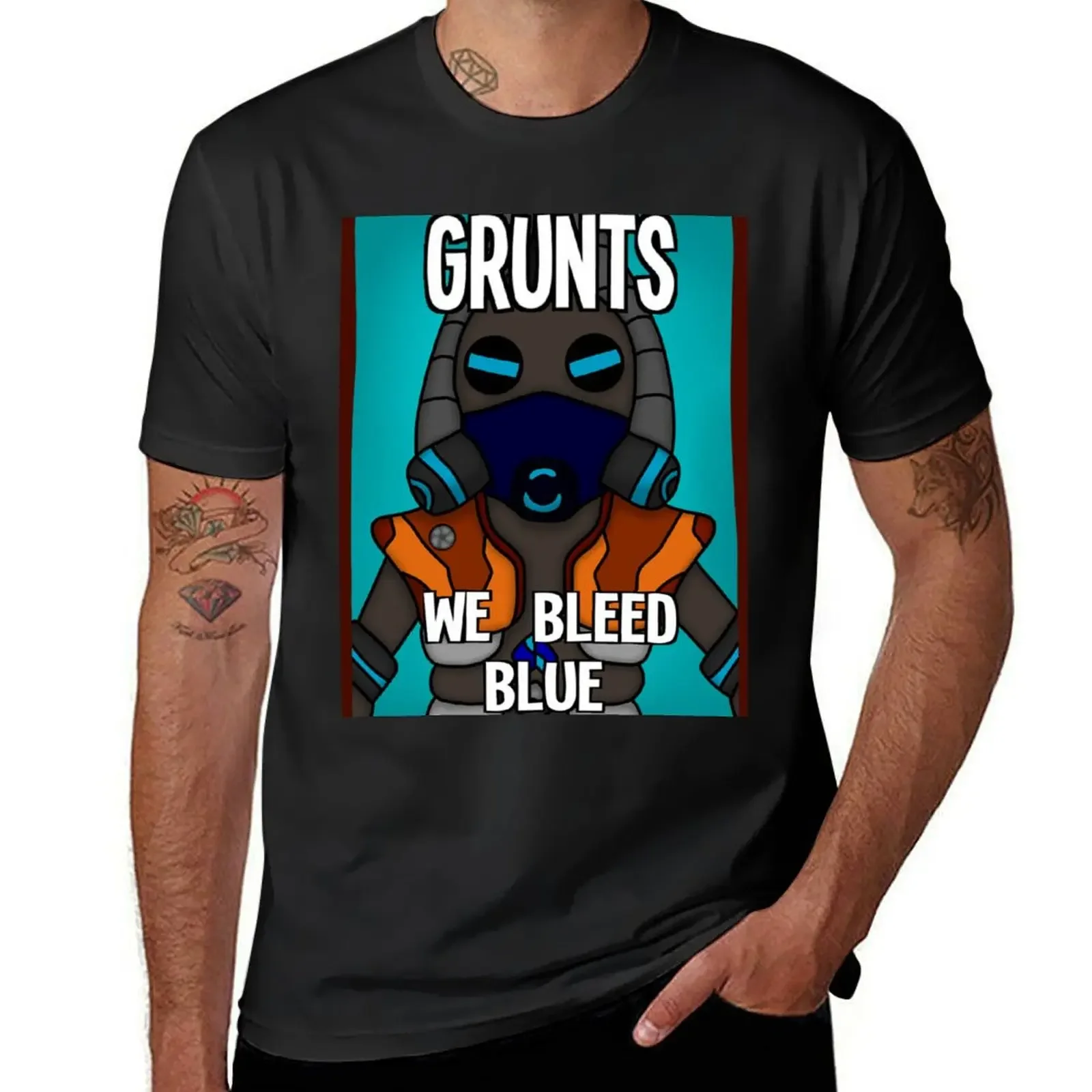 Grunts: We Bleed Blue T-Shirt boys animal print oversizeds blue archive man clothes mens cotton t shirts