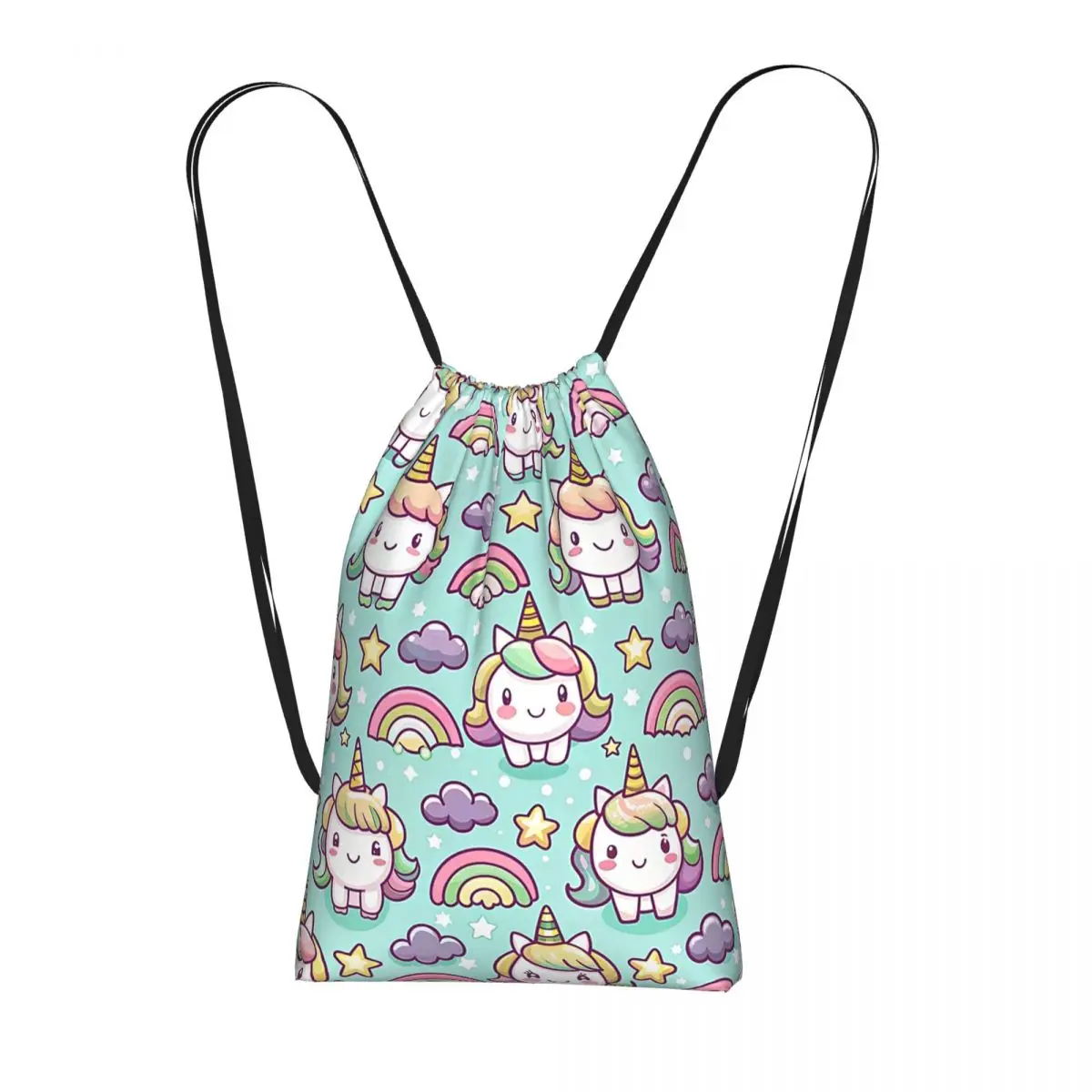

Cute Unicorn Rainbow Star Backpacks Casual Drawstring Bags Sports Bag Book Bags for Man Woman School