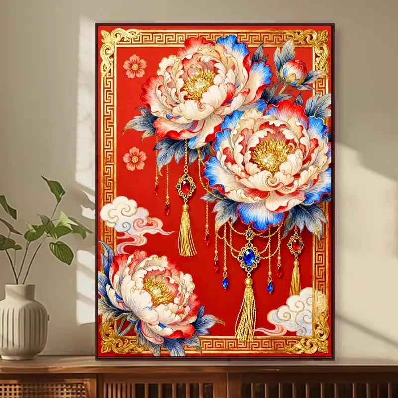 

9ct 100x75cm Big Flowers Peony Embroidery DIY Printed Kits Cross Stitch Needlework Set Home Decor Crafts