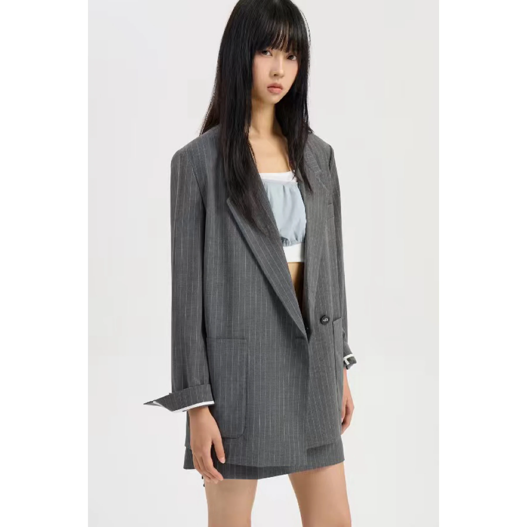 Traje de Chaqueta y Pantalón a Rayas Casual de Otoño Lemon Cheese LUC26 para Mujer, Estilo de Trabajo, Manga Larga, Cierre de...