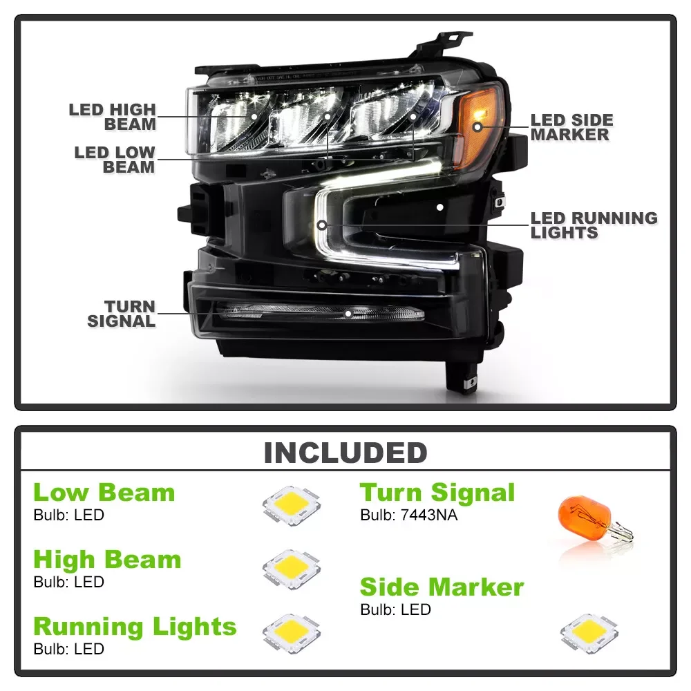 Car LED headlights Assembly For Chevrolet Silverado 1500 2019 2020 2021 with Halogen Turn Signal lights LED HEADLIGHTS DRL