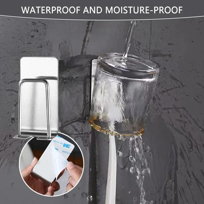 5Pcs Mouthwash Cup Metal Holder Toothbrush Holder Bathroom Perforation Free Wall Toothbrush Holder Hanging Storage Rack