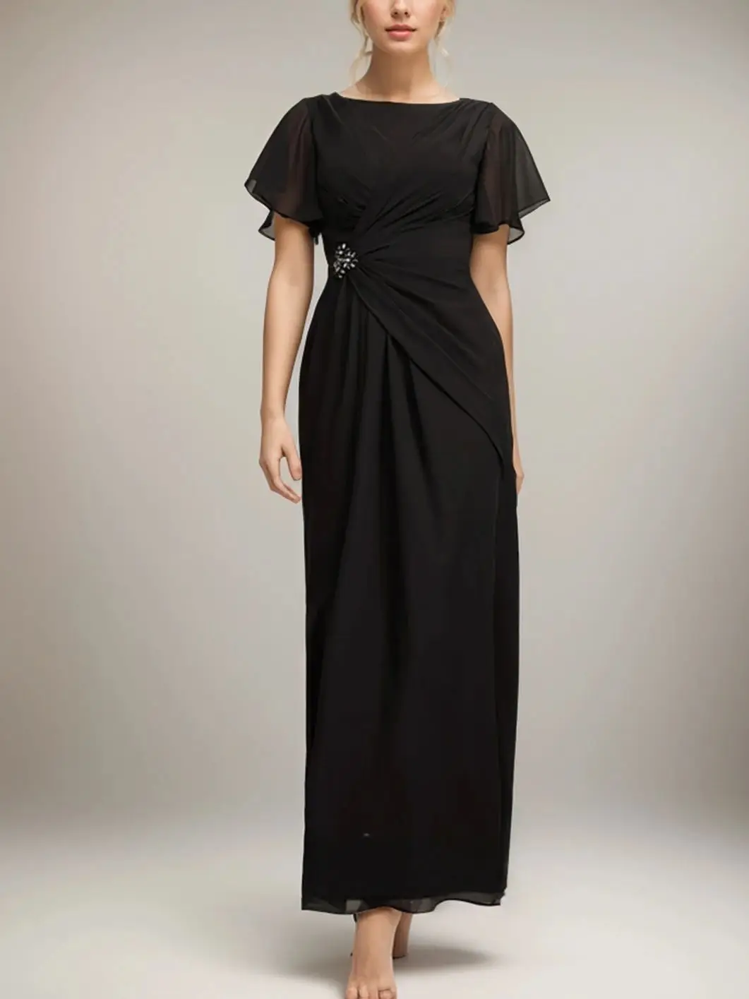 

Elegant A-Line Mother of the Bride Dress Chiffon Beading Pleated Ankle-Length Scoop Neck Short Sleeve Dress 2025 Free Customized