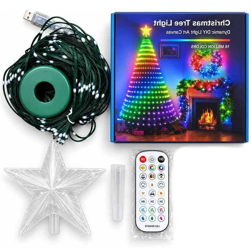 HGHO Smart Christmas Tree Lights Controllable Via Phone App 400 Addressable Leds USB String DIY Color Xmas Tree Lights 1.8M
