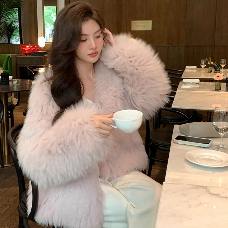 YOLANFAIRY 천연 전체 모피 여우털 코트 여성용 겨울 보온 V넥 슬림 고급스러운 청춘 리얼 여우털 재킷 여성용 2025