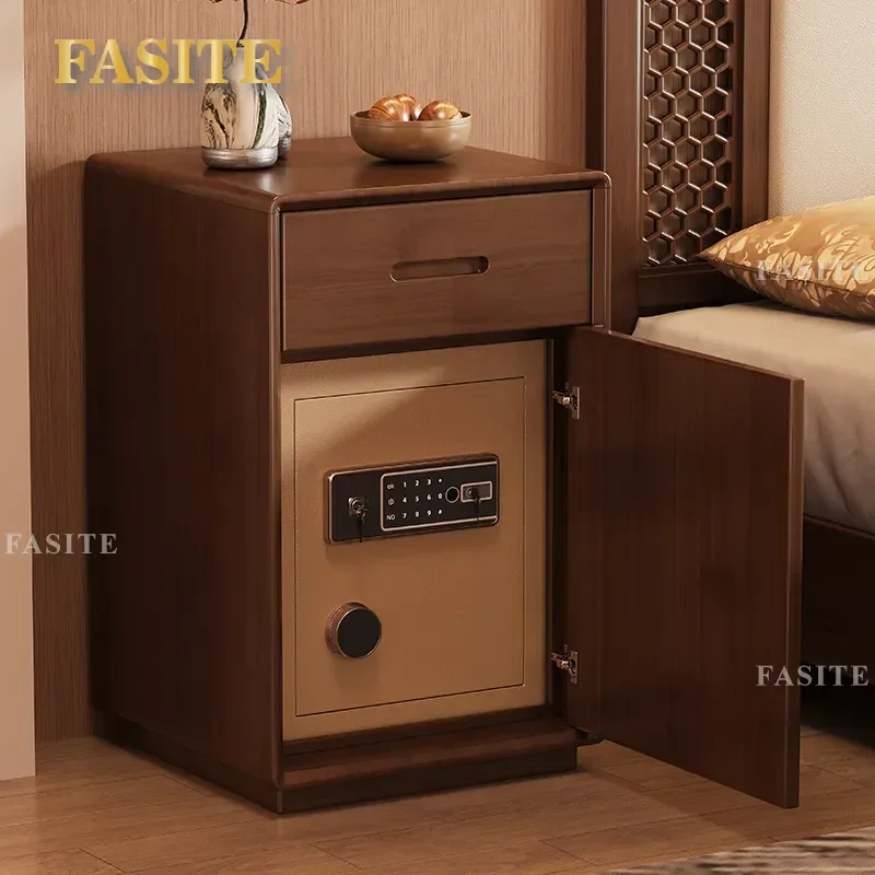 For Solid Wood Bedside Table with Integrated Safe Smart Fingerprint Password Lock Jewelry Storage Box Household Nightstand