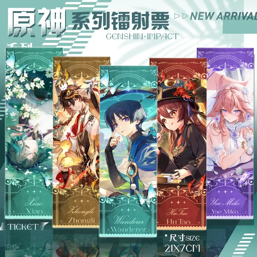 Game Impact Beautiful Painting HD Laser Paper Double-sided Gilded Bookmark Postcard for Fans Gifts Collections Book Page