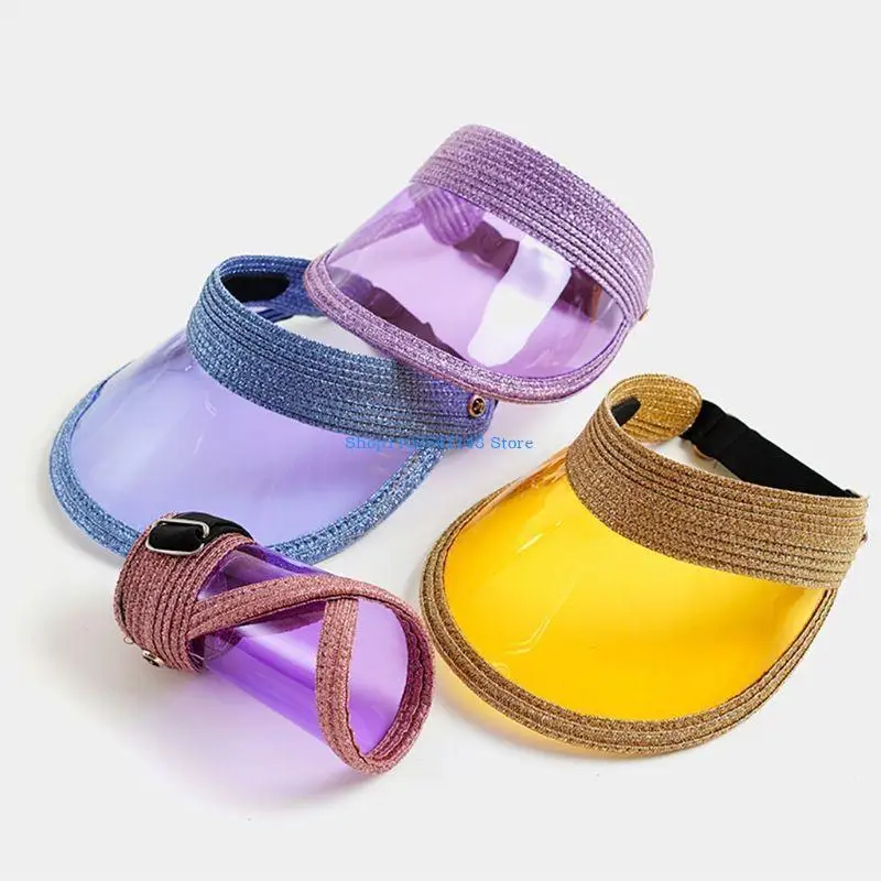 P88B, tapa vacía tejida con purpurina verano para mujer, sombrero para visera transparente plástico UV para gorra