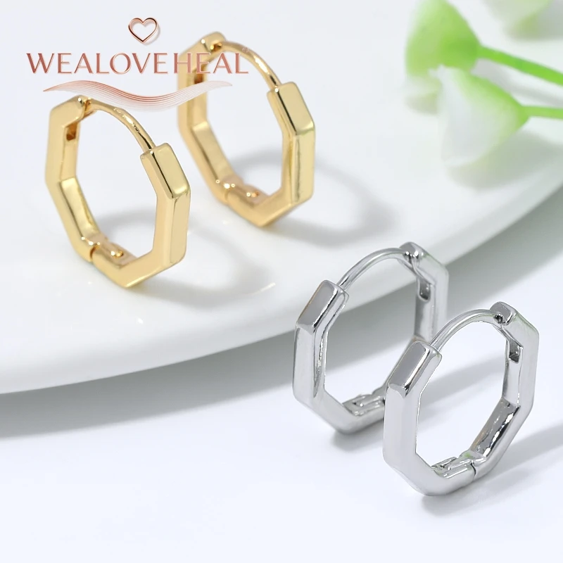18K vergoldete Messing-Ohrringe mit geometrischem Sechseck-Design für Damen – Minimalistische 14,5mm Ohrringe, modisches Geschenk-Schmuckstück – Detail 18